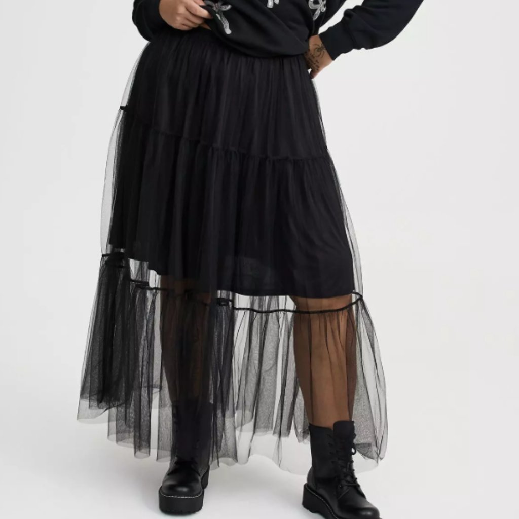Torrid Deep Black Tiered Tulle Maxi Skirt 2 2x 18 20 Nwot